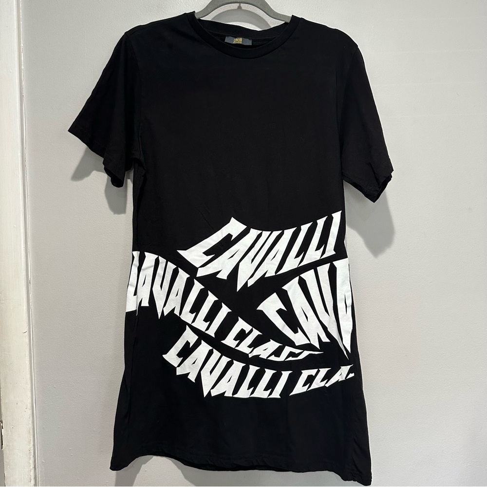 CAVALLI CLASS BY ROBERTO CAVALLI
Logo Mini T Shirt Dress Black White Size Large